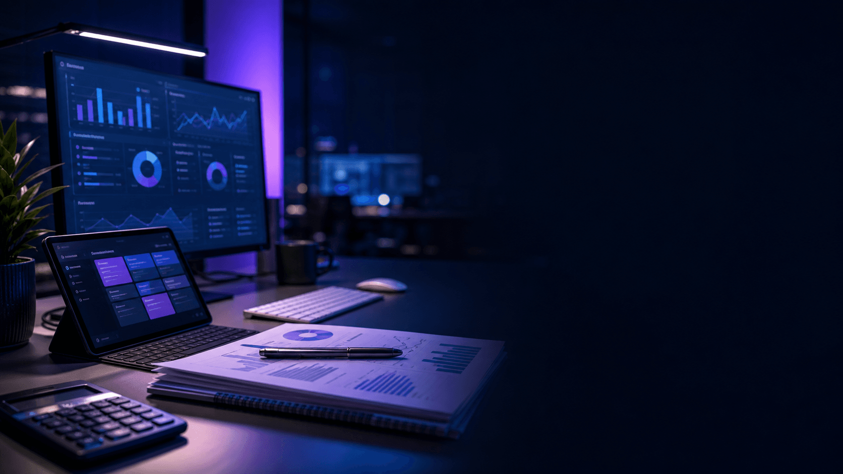 Ambiente de ERP contábil com dashboards e documentos
